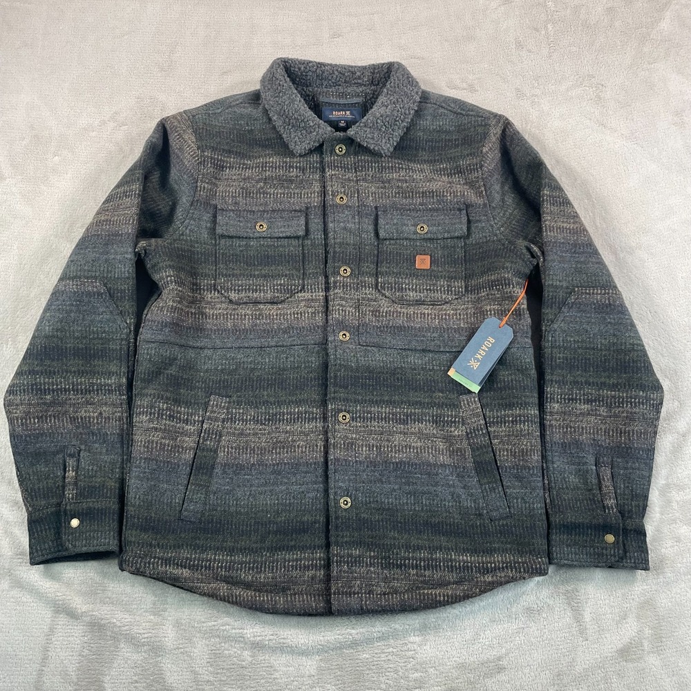 Roark Hebrides Jacket Men Medium Multi Military Striped Wool Blend Snap NWT $165